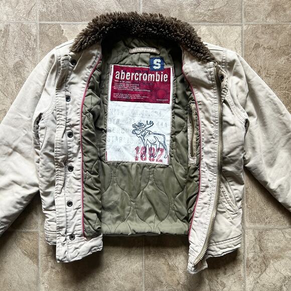 Vtg Y2K Abercrombie Adirondack Jacket Boys S Quilted Distressed Grunge Outdoor - Picture 3 of 13